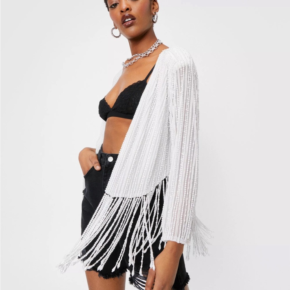 Nastygal Pearl Fringe Jacket - NEW Small